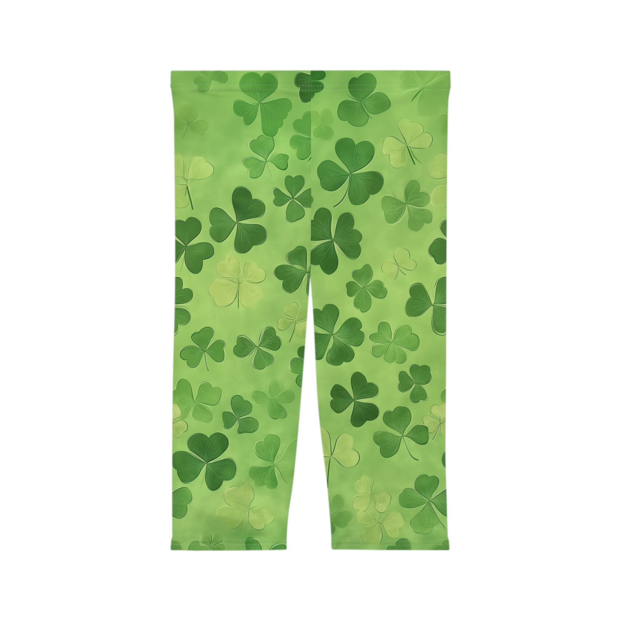 Comfortable St Patrick's Day Clover Women’s Capri Leggings – flattering capri-length all-over print leggings - Detail View 3