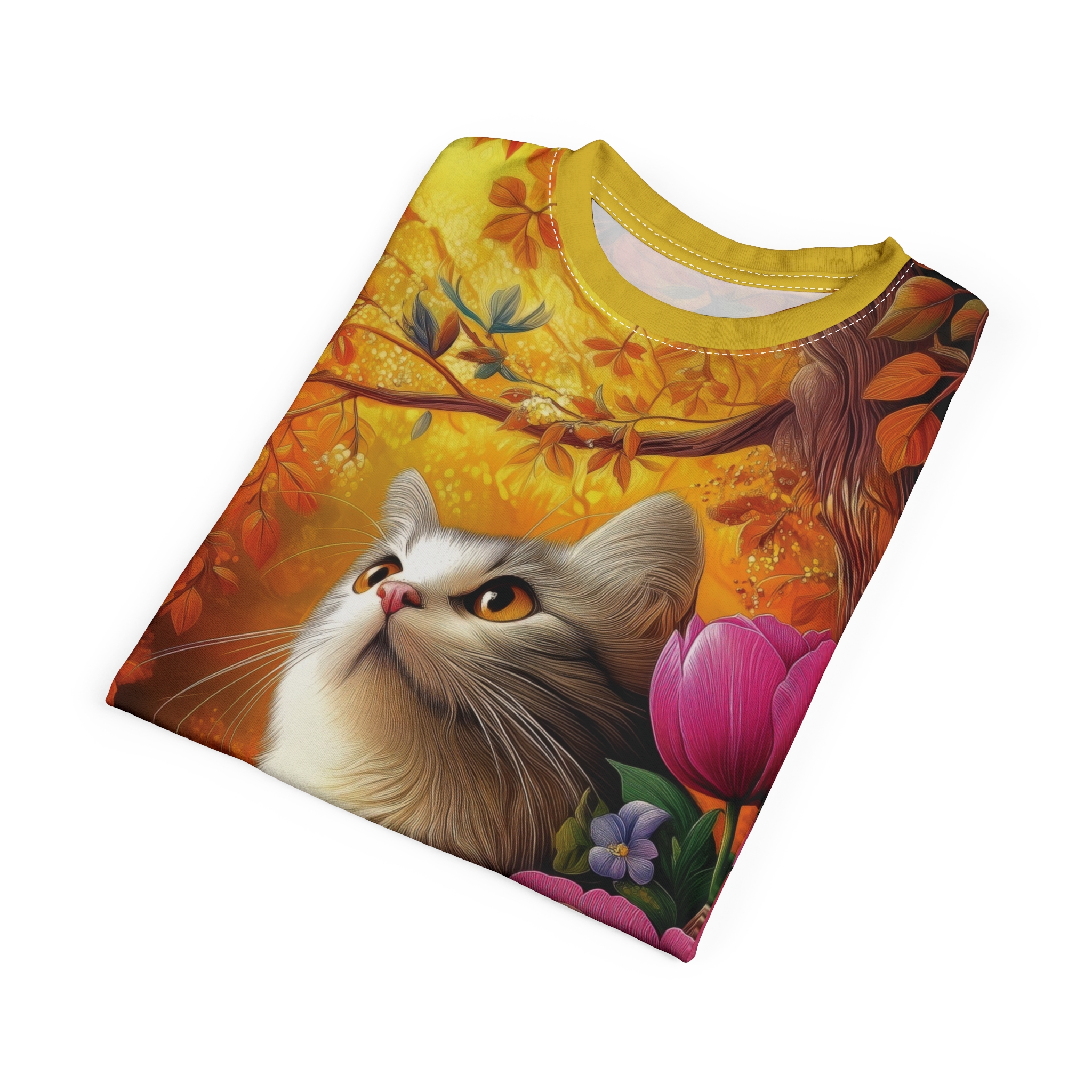 Floral Cat Tee, Vibrant Art T-Shirt, Gift for Cat Lovers - Image 7