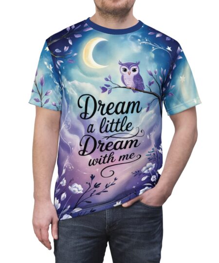 Dreamy Owl Unisex Tee - Whimsical Night Sky Shirt, All Over Print,AOP T-shirt Magical T-Shirt for Sleep Lovers, Owl Shirt, Starry Dreams