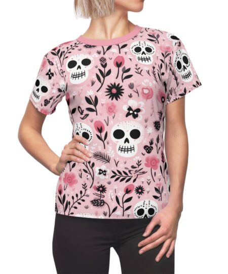 Floral Skull Women's All Over Print Tee - Stylish Day of the Dead Top