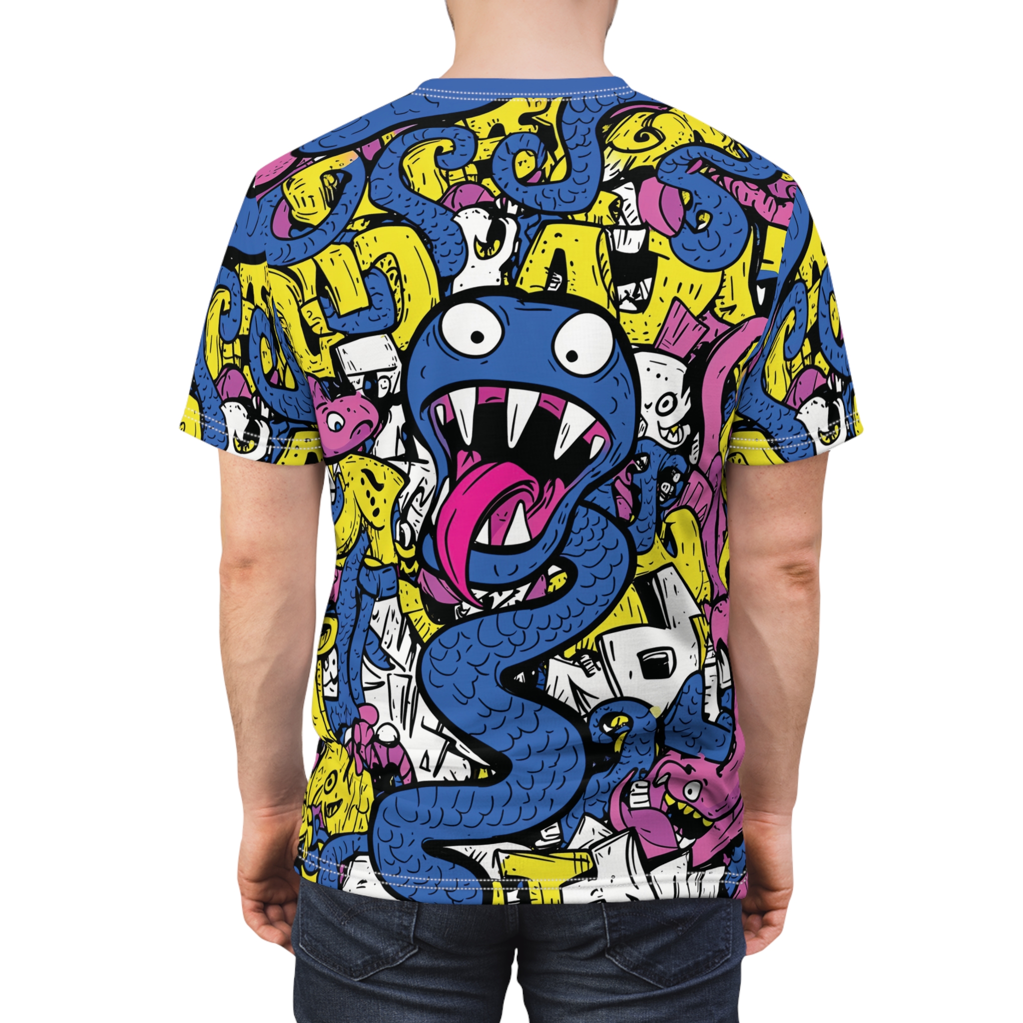 Comfortable Vibrant Graphic Tee with Monster Print - Unisex All Over Print T-Shirt – breathable cotton all-over design