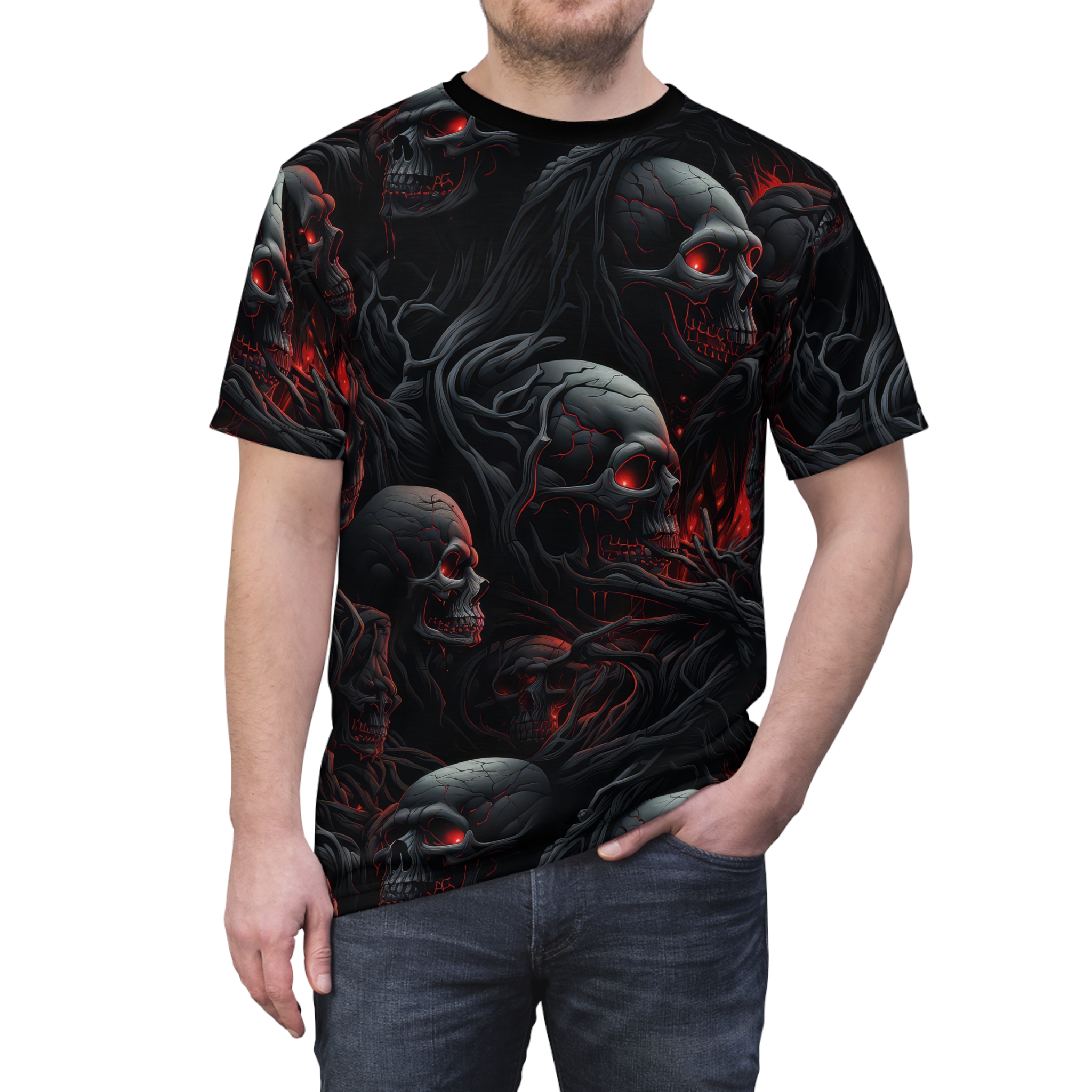 Gothic Skull All Over Print Unisex Tee - Dark Fantasy Design