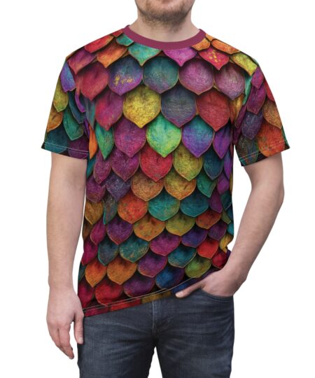 Colorful Mermaid Scale Tee — Vibrant Rainbow All-Over Print Shirt