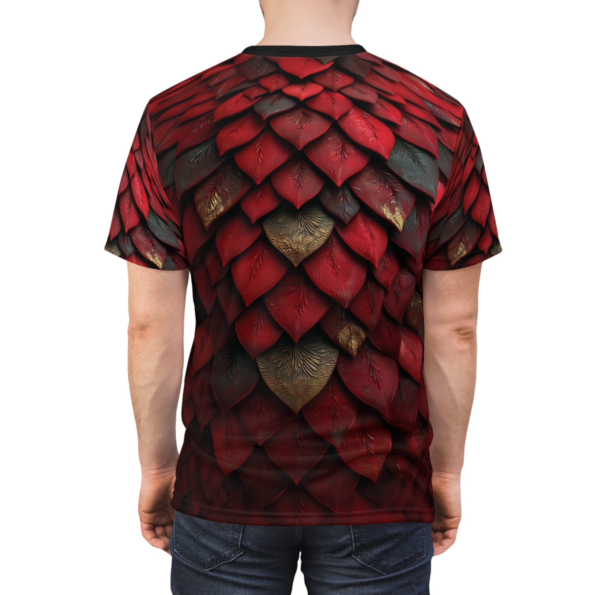 Red Dragon Scale Armor Tee — All-Over Print Fantasy Scales Shirt - Image 2