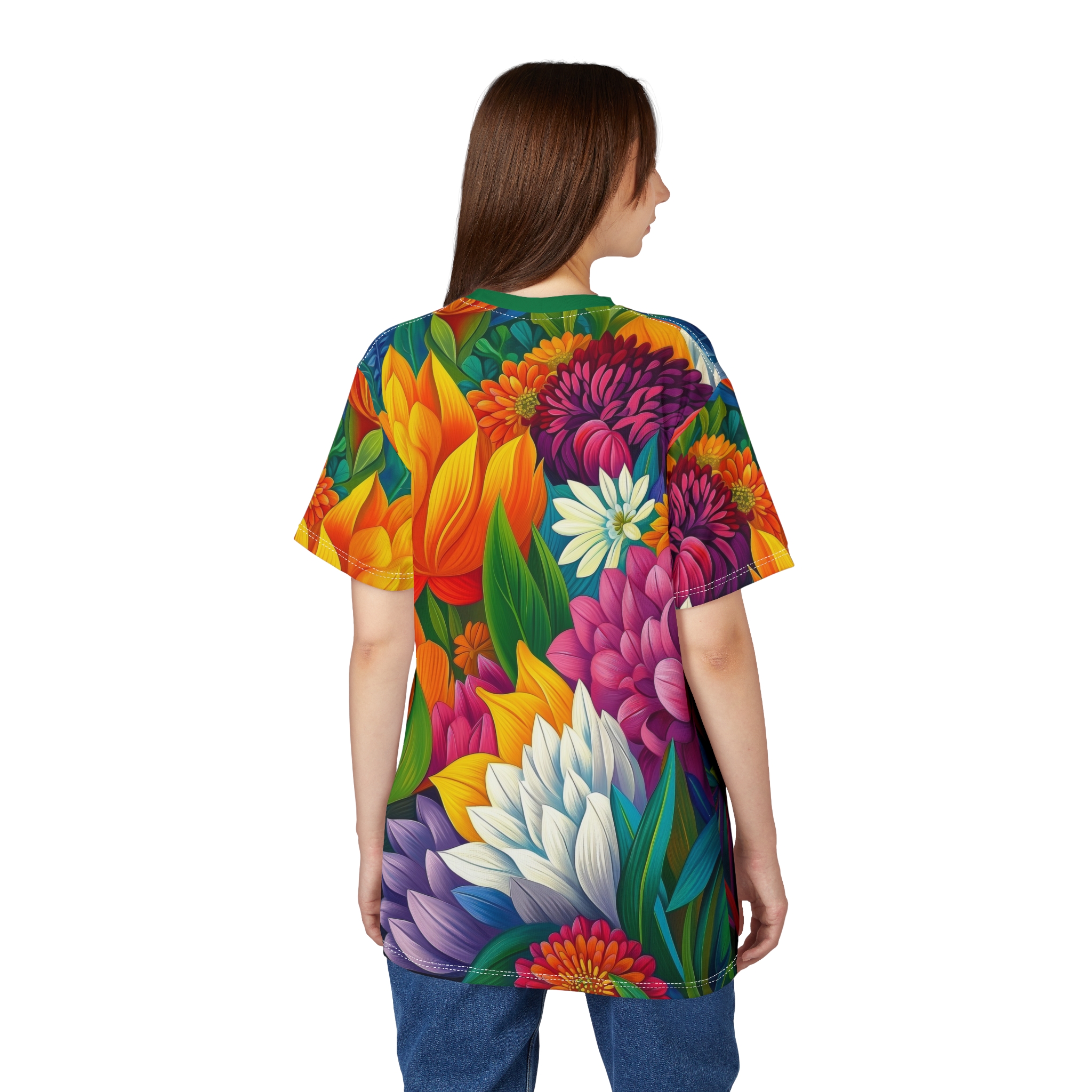 Colorful Cat Flower Unisex All Over Print T-Shirt - Image 8