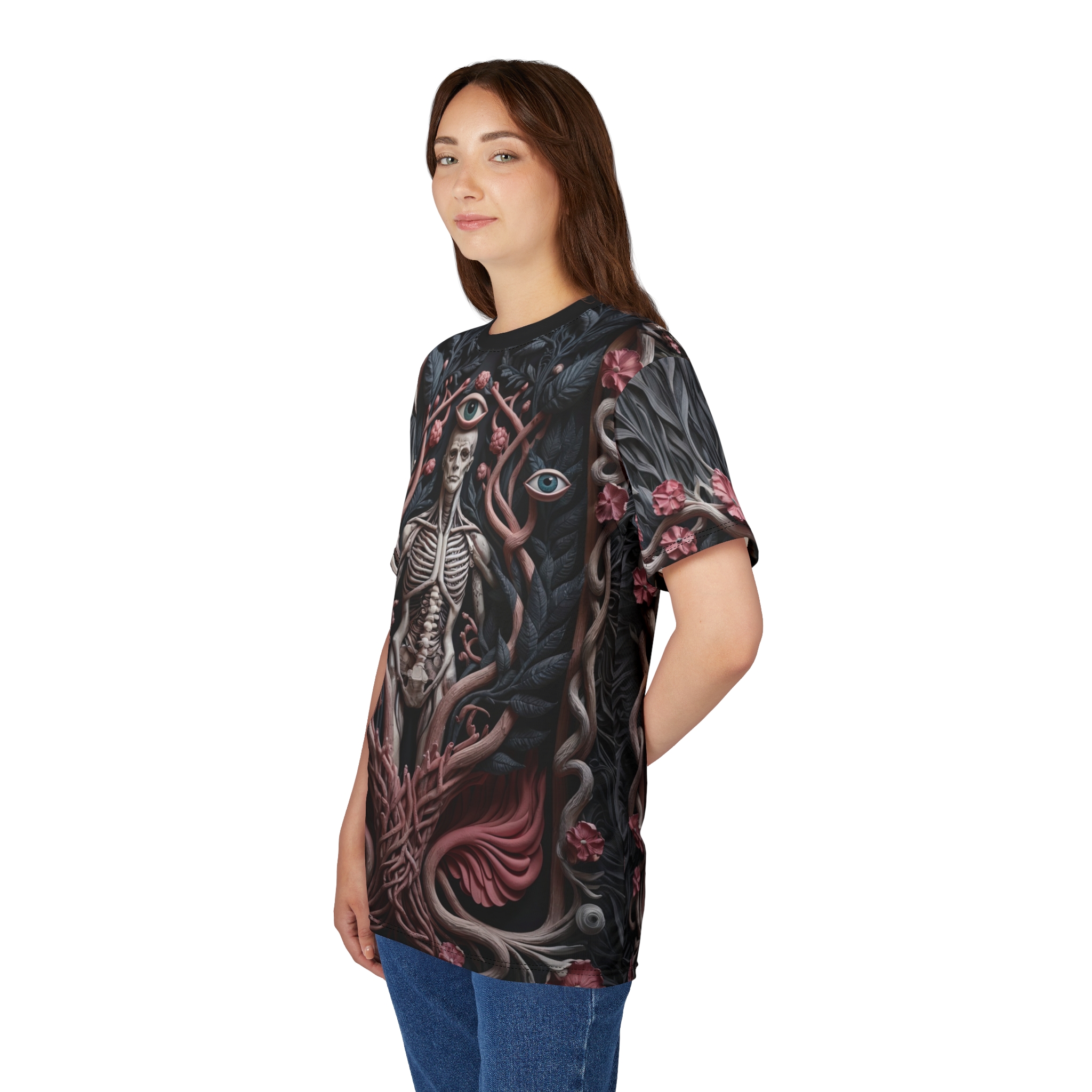 Gothic Skeleton Unisex Tee - Unique Graphic All Over Print T-Shirt - Image 5