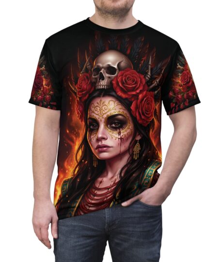 Day of the Dead Skull Queen Tee — Gothic Sugar Skull All-Over Print Shirt