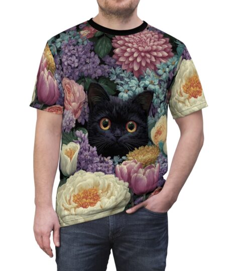 Whimsical Cat & Floral Unisex Tee, Cute Cat Tee, Flower Graphic Shirt, Animal Lover Gift, Floral Print T-Shirt