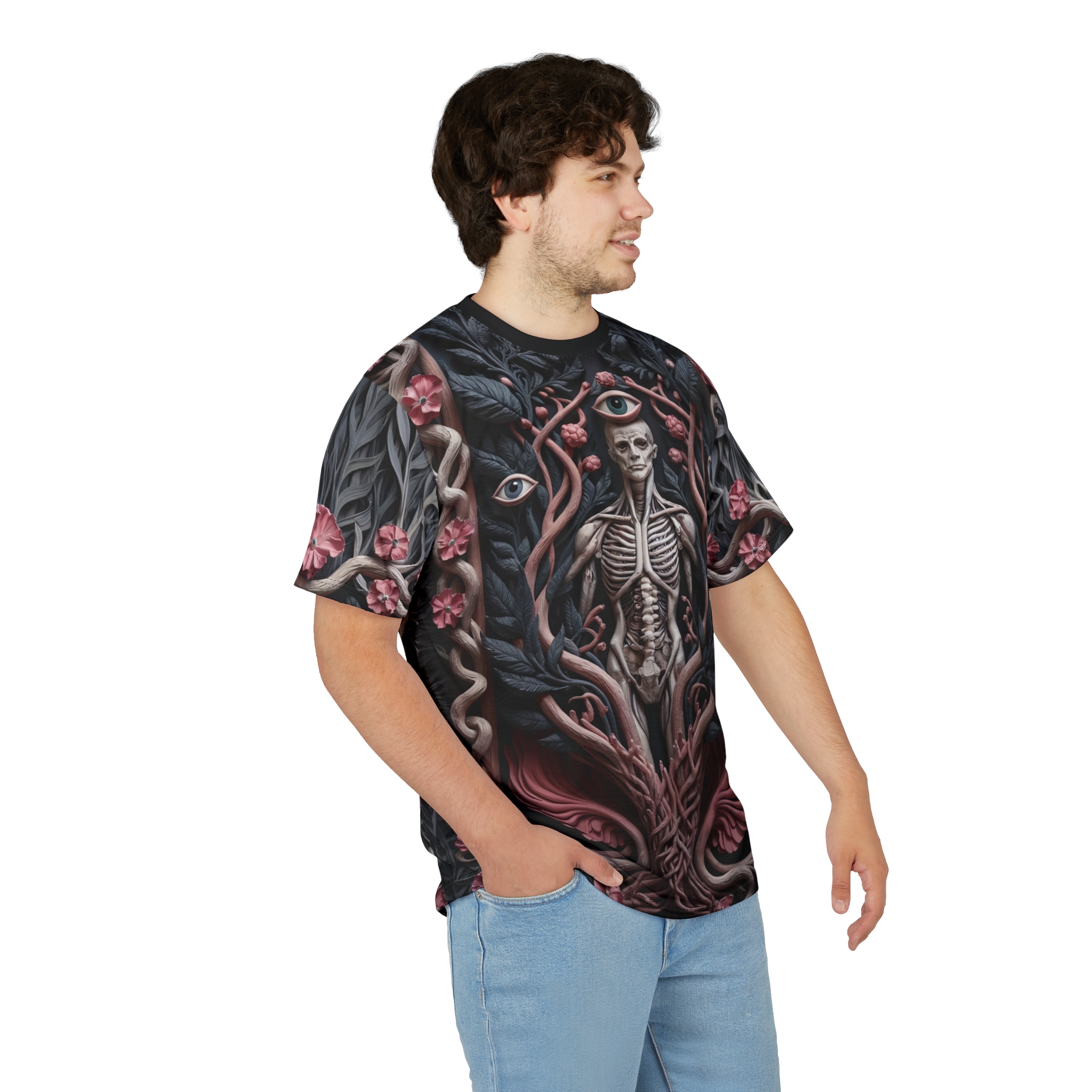 Gothic Skeleton Unisex Tee - Unique Graphic All Over Print T-Shirt - Image 6