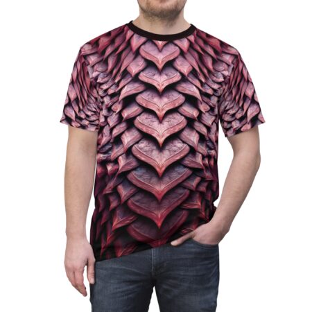Vibrant Organic Dragon-Scale Armor Leaf Texture – Red All-Over Print T-Shirt – eye-catching full print casual top