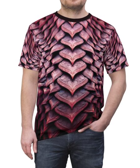 Organic Dragon-Scale Armor Leaf Texture – Red All-Over Print T-Shirt