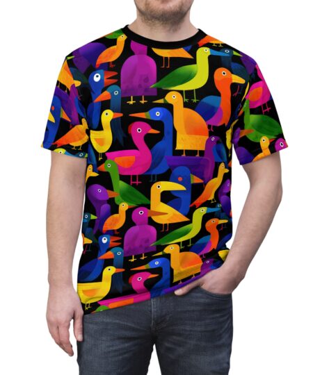 Colorful Bird Pattern Unisex Tee, Fun Graphic Shirt, Quirky Apparel, Gift for Bird Lovers