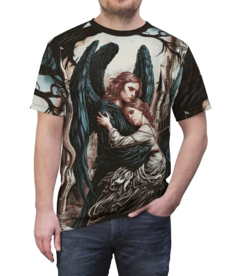 Ethereal Angel Embrace Unisex T-Shirt - Gothic and Romantic Design