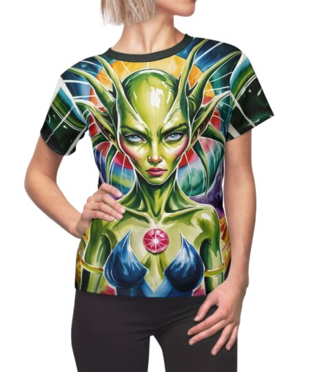 Galactic Goddess Women's Tee - Vibrant Alien Graphic T-Shirt, AOP Print, Unique Gift for Sci-Fi Lovers, Casual Wear, Statement Top