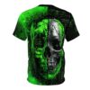 Vibrant Green Gothic Skull Graphic Tee - Unisex All Over Print T-Shirt for Horror Enthusiasts – eye-catching full print casual top