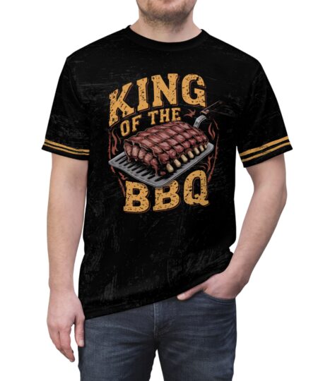 King of the BBQ Unisex All Over Print Tee, Perfect for Grill Masters, BBQ Lovers, Summer Cookouts, Father's Day Gifts