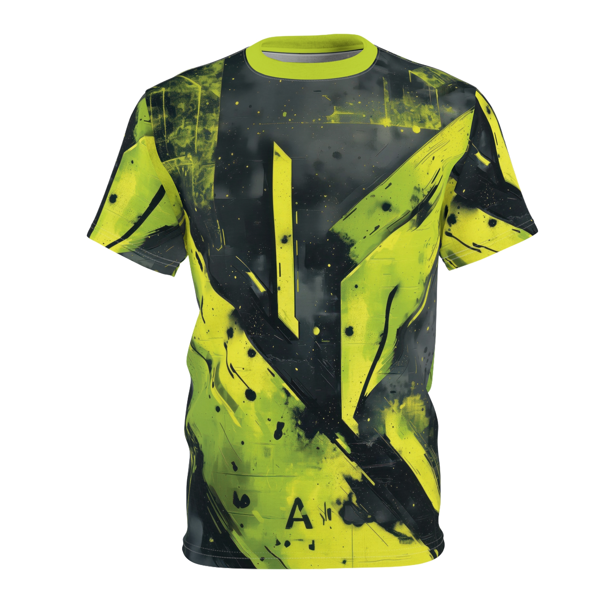 Bold Lime Green Black Unisex Graphic All Over Print T-Shirt - Image 3