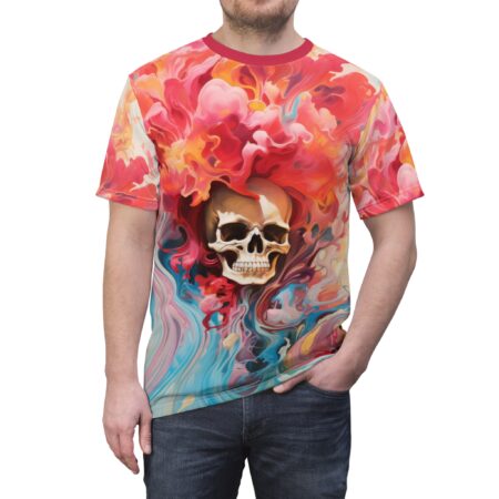 Premium Visually Striking Skull Tees - Unisex All Over Print T-Shirt with Unique Psychedelic Design – soft all-over print unisex tee
