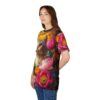 Vibrant Cat & Floral Unisex Tee, Vibrant Cat T-Shirt, Comfortable Graphic Shirt, Gift for Cat Lovers, Unique Floral Print Tee – eye-catching full print casual top