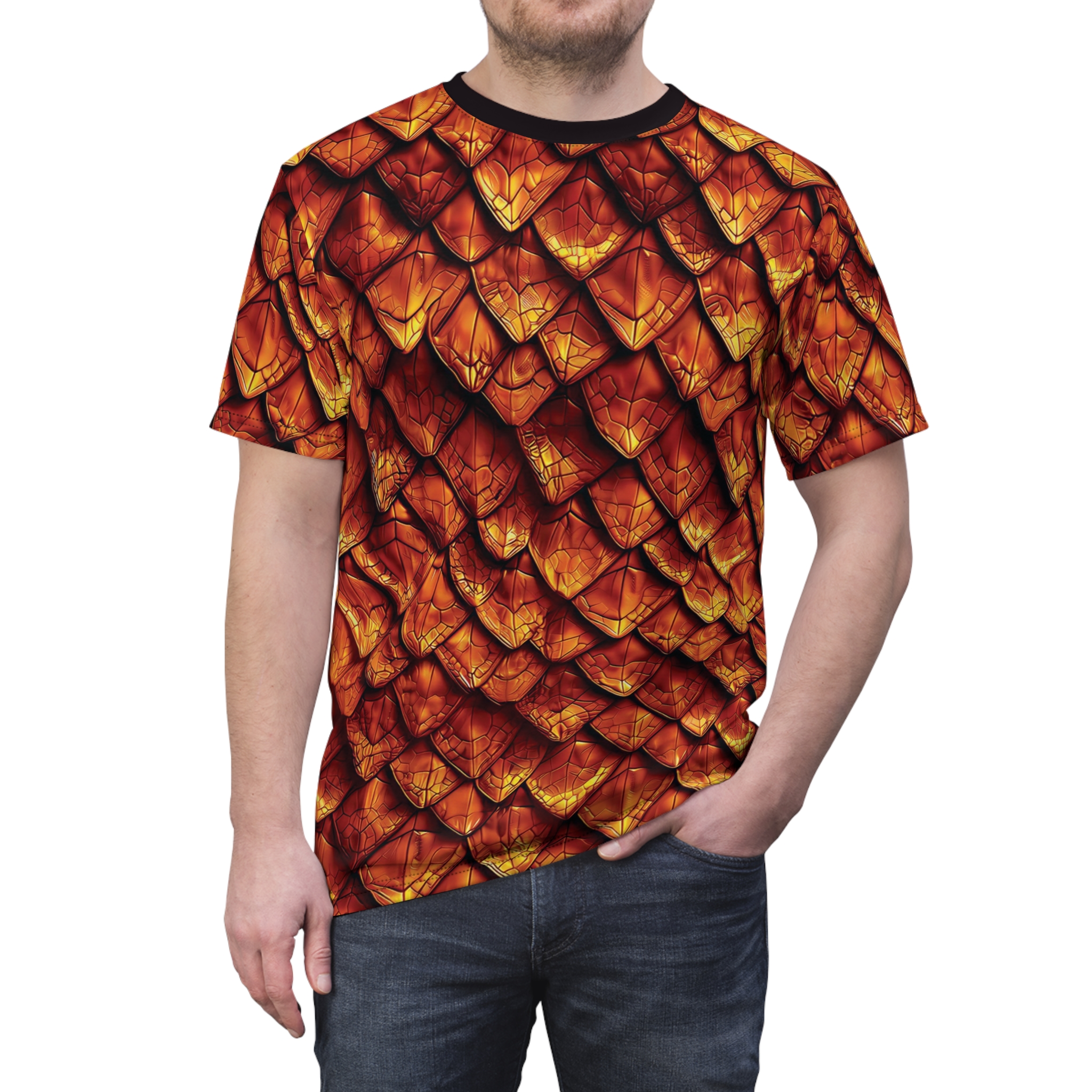 Dragon Scale Tee — Fiery Red All-Over Print Shirt