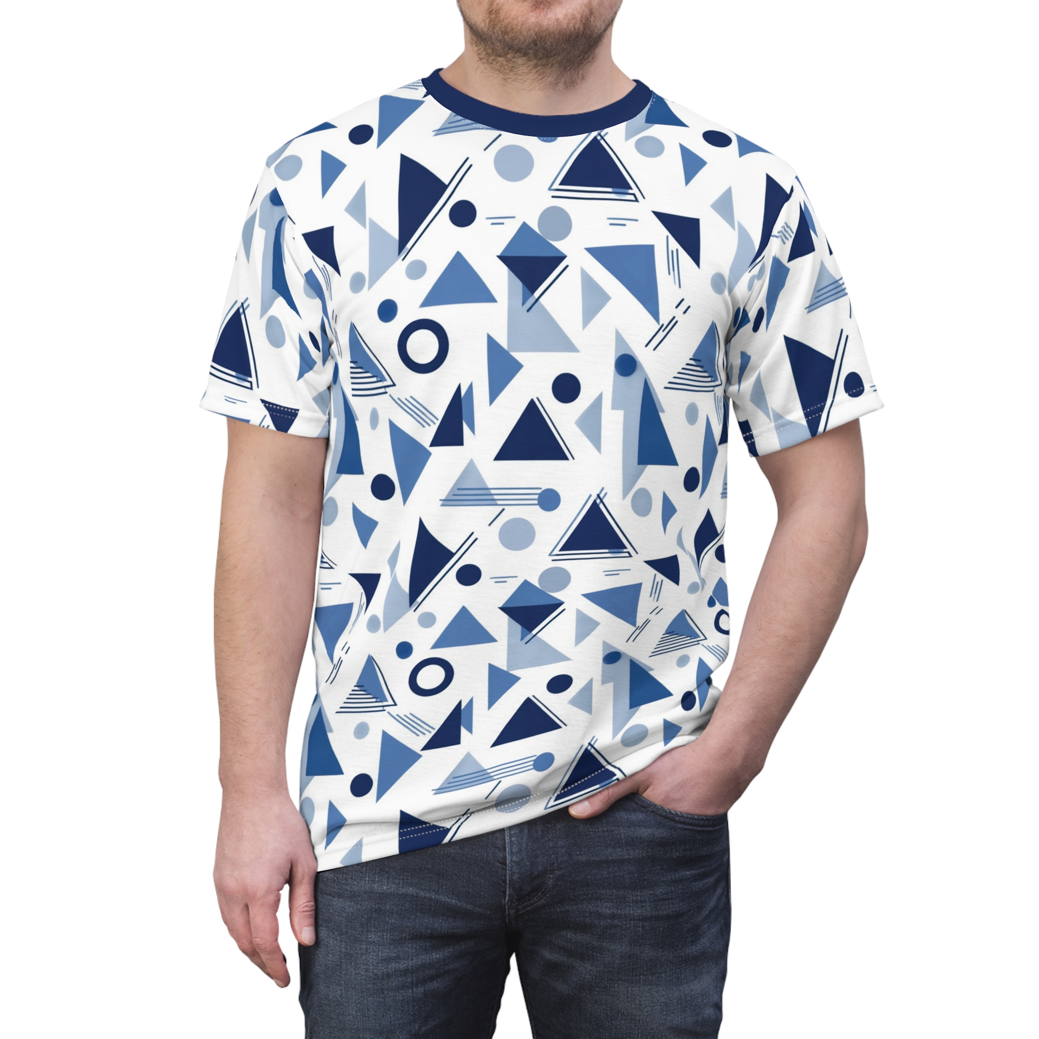 Geometric Blue Shapes All-Over Print Tee