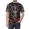 Pink flowers, blue eyes, and dark leaves cover this graphic streetwear tee, with a skeleton figure at its center.