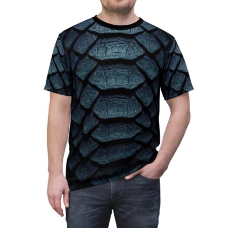 Premium Dragon Scale Tee — Dark Blue Reptile AOP Graphic Shirt – soft all-over print unisex tee