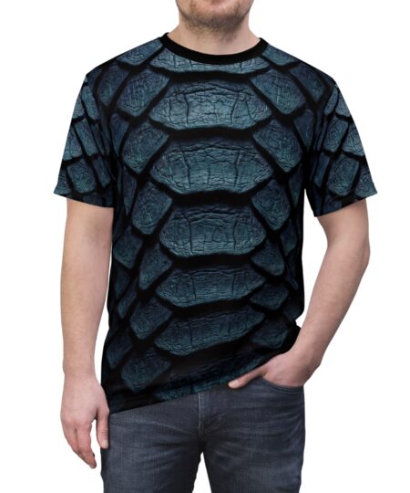 Dragon Scale Tee — Dark Blue Reptile AOP Graphic Shirt
