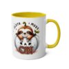 White mug with yellow handle and interior, featuring a cute sloth in a pumpkin with 