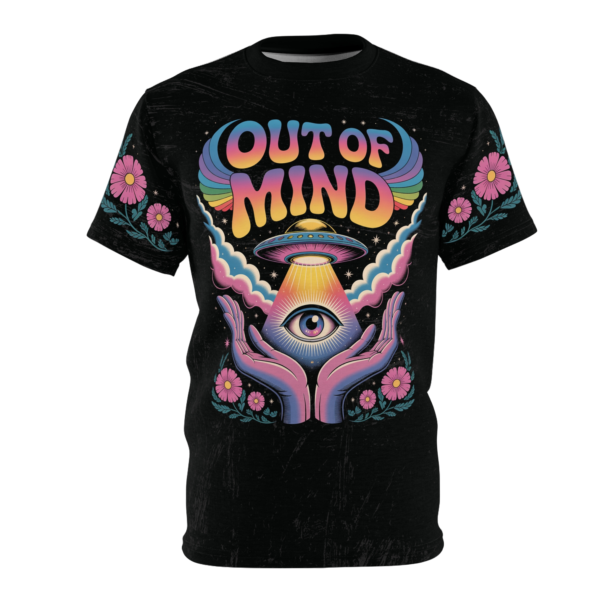 Psychadelic Graphic - Out of Mind T-Shirt - Colorful All Over Print T-Shirt Shirt - Retro Design - Image 3