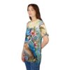 Vibrant Vibrant Bird Art Tee, Floral Blue Jay Shirt, Colorful Graphic Tee, Unisex AOP T-Shirt, Nature Lover Gift, Summer Wardrobe Essential – eye-catching full print casual top
