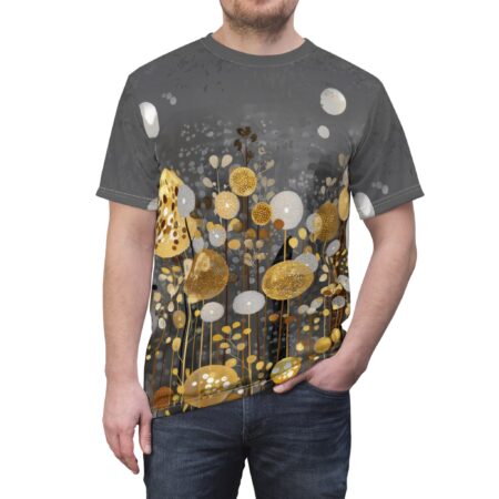 Premium Golden Floral Unisex Tee - Nature-Inspired Modern Art Shirt All Over Print – soft all-over print unisex tee