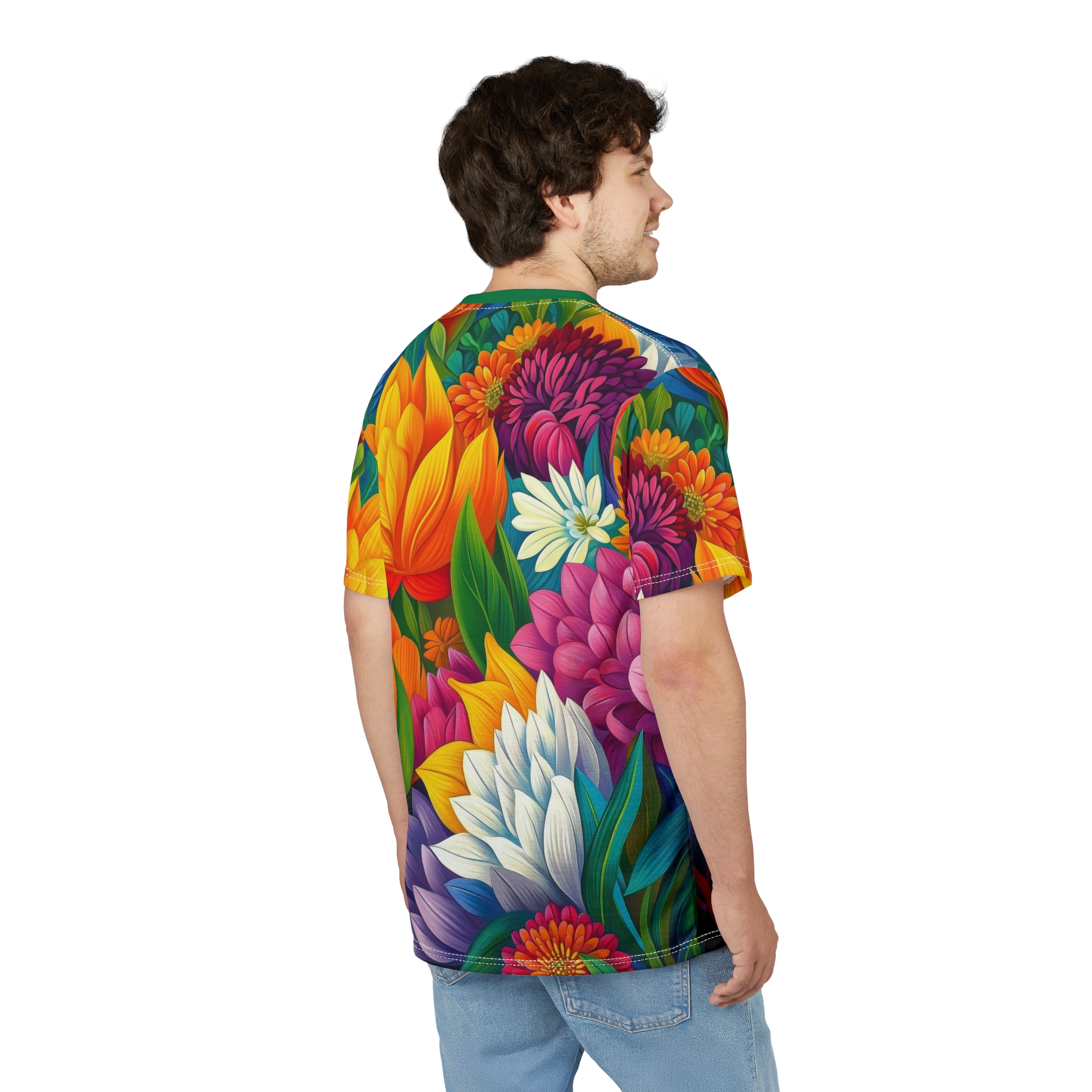 Colorful Cat Flower Unisex All Over Print T-Shirt - Image 9