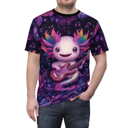 Premium Colorful Fantasy Musician Unisex Tee - Vibrant Axolotl Design – soft all-over print unisex tee