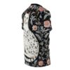 Dark floral patterns with pink blossoms cover this oversized full print tee, depicting a white cat adorned with delicate vine-like foliage.