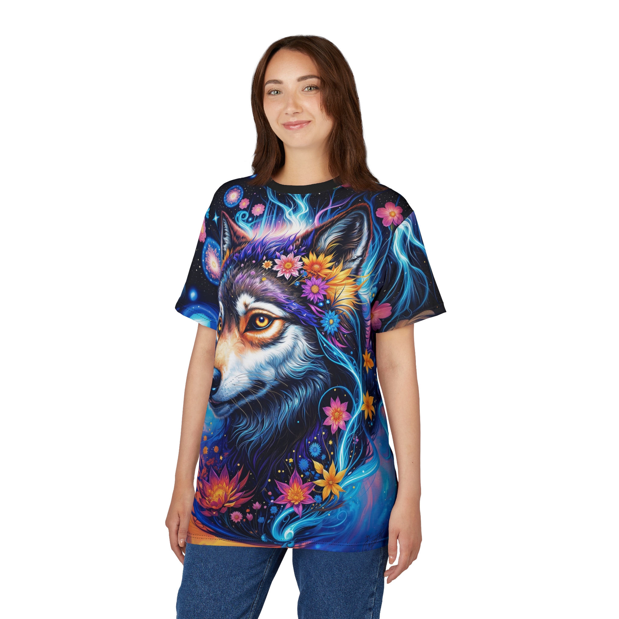 Colorful Wolf Graphic Tee - Unisex All Over Print T-Shirt - Boho Style - Image 4