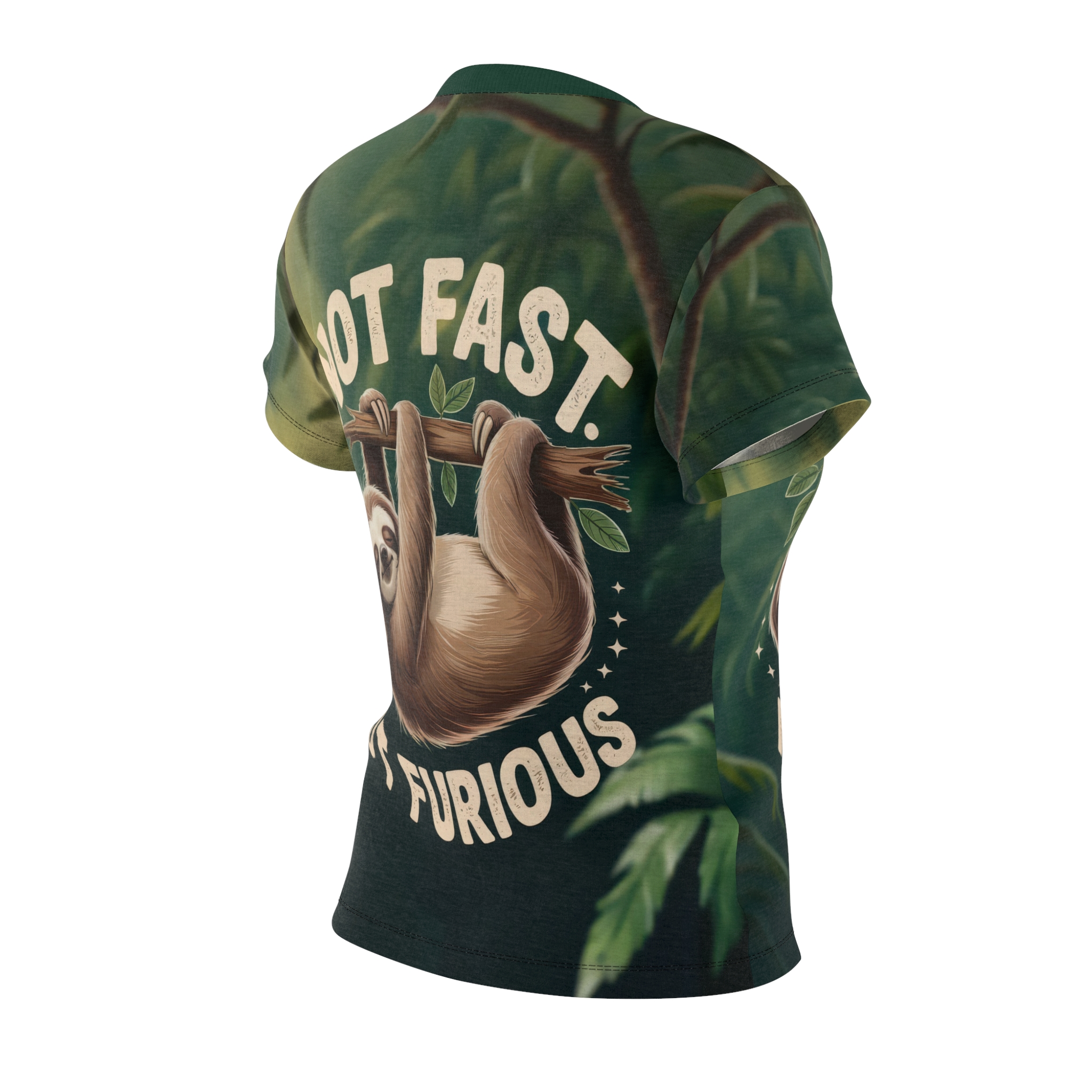 Womens All Over Print Sloth Tee: Not Fast, Not Furious, Funny Sloth Shirt