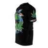 Green aliens, sunglasses, UFOs, and cannabis leaves cover this oversized full print tee, featuring a retro graphic design.