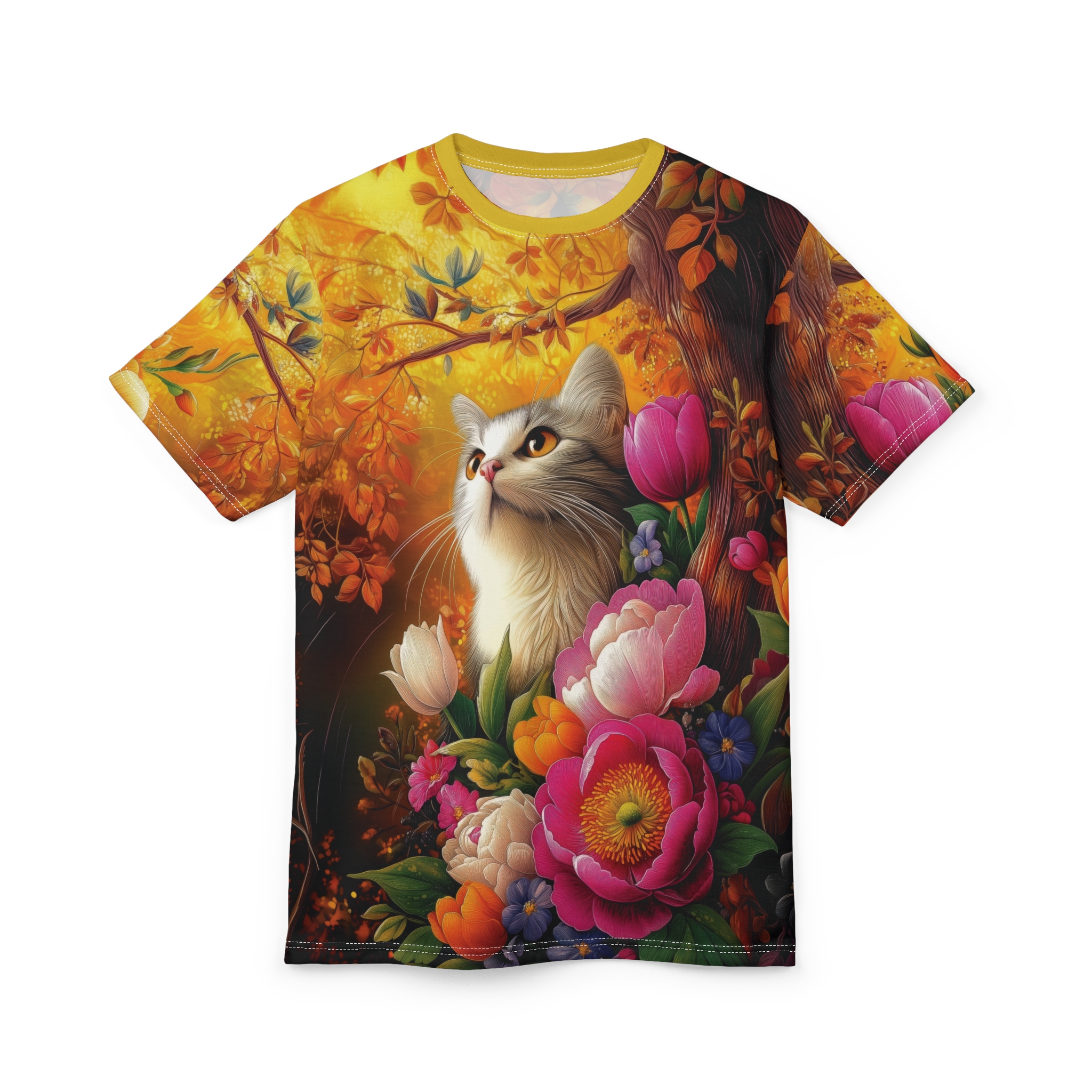 Floral Cat Tee, Vibrant Art T-Shirt, Gift for Cat Lovers - Image 2