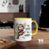 White ceramic mug with a bright yellow interior and handle, featuring a cute sloth illustration and
