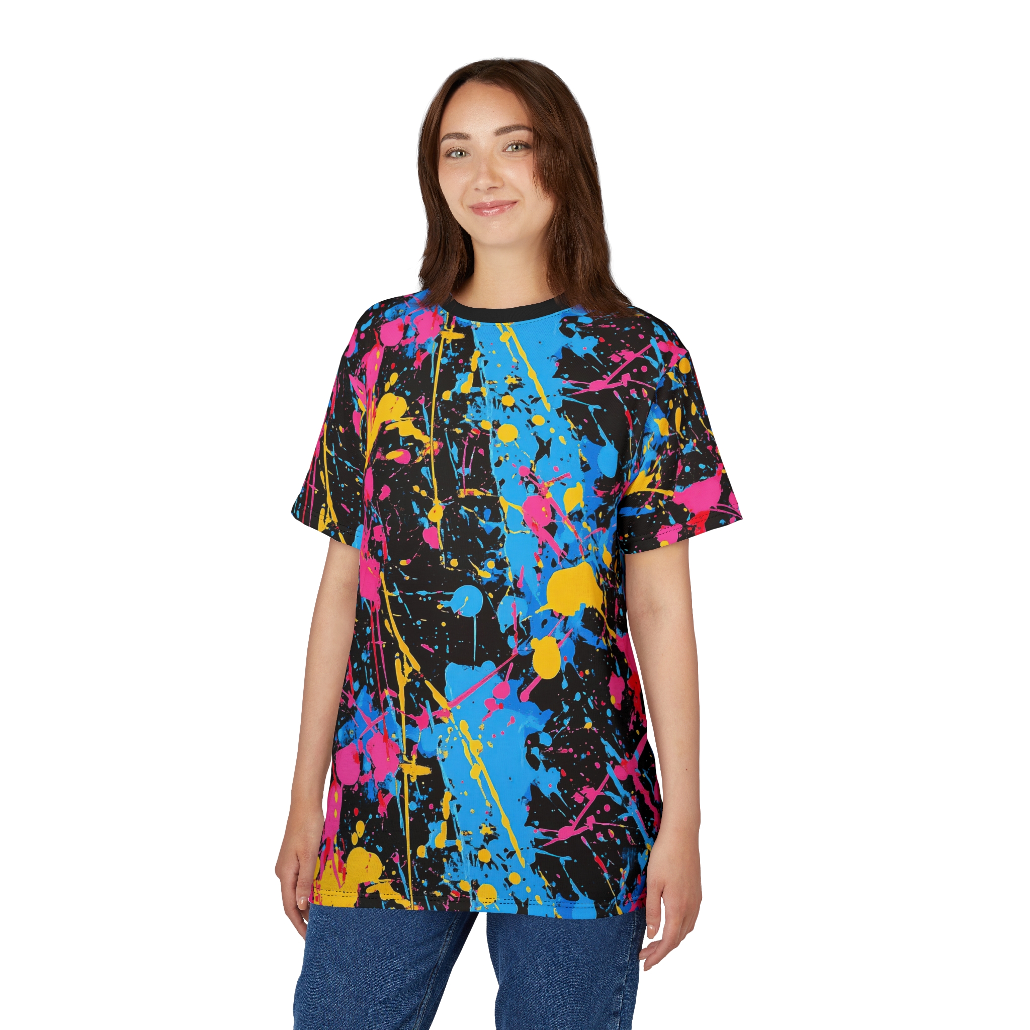 Premium Colorful Splatter Design Unisex Tee – Vibrant Art-Inspired Graphic T-Shirt – soft all-over print unisex tee