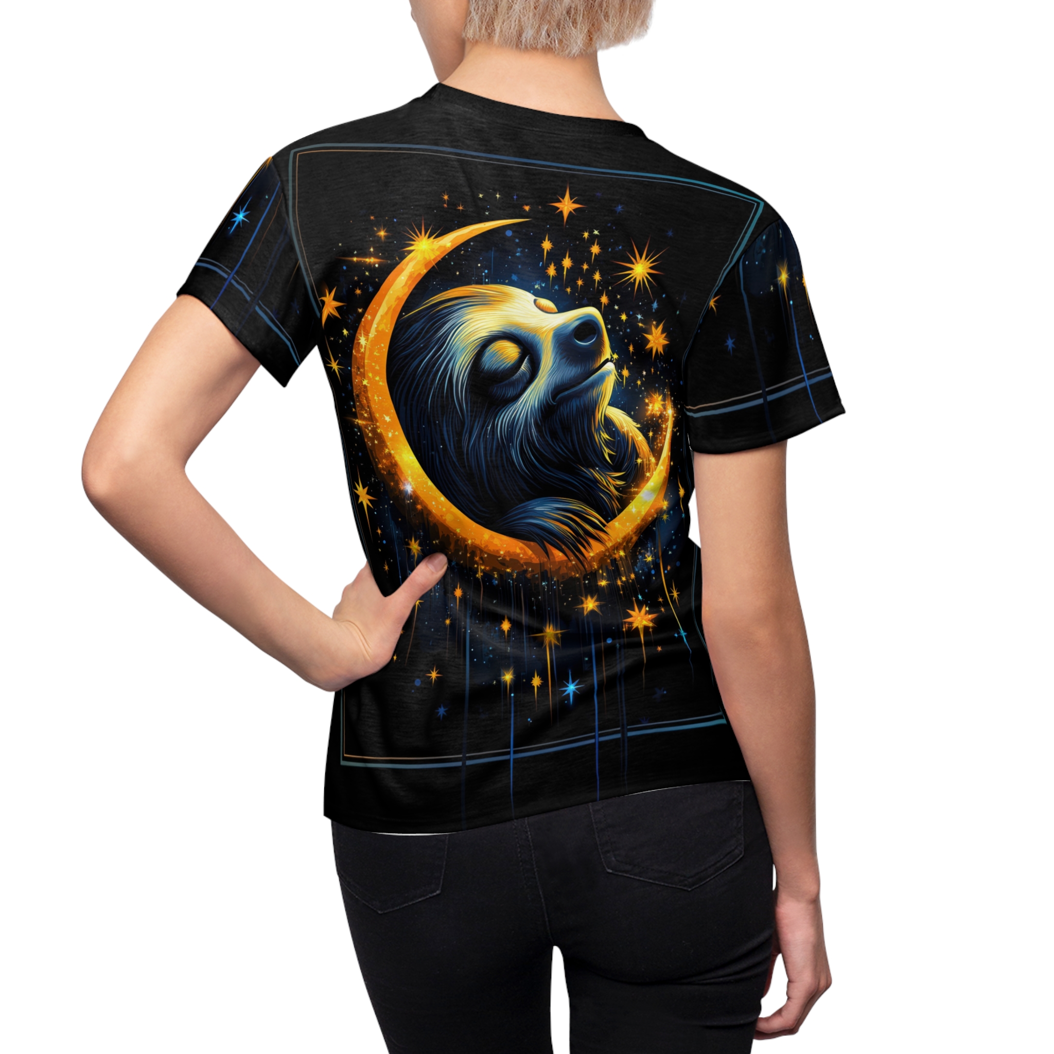 Cosmic Sloth Women's All Over Print Tee - Dreamy Night Sky Design - Image 5