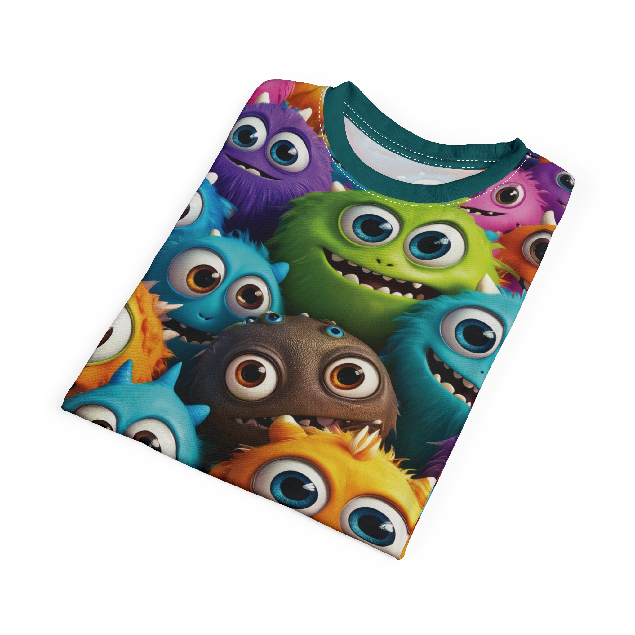 Premium Colorful Monster Print Unisex Tee for Fun Celebrations, Quirky Graphic Shirt, Novelty Gift for Kids & Adults, Playful Summer Wear – soft all-over print unisex tee