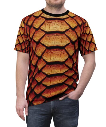 Dragon Scale Battle Armor T-Shirt — Fiery Reptile All-Over Print Tee