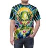 Premium Mystical Alien Graphic Tee, AOP Shirt for Fans of Sci-Fi, Unique Gift for Festivals, Art Lovers, Unisex Clothing – soft all-over print unisex tee