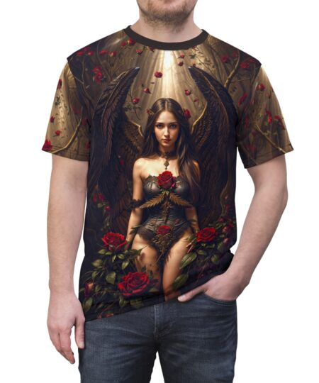 Enchanting Angelic AOP Tee, Gothic Art Fashion, Unisex Graphic Shirt, Unique Gift for Occasions, Statement Wear, Festival Style
