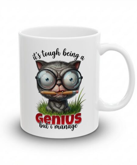 Funny Sarcastic Cat Coffee Mug - It's Tough Being A Genius But I Manage Ceramic Coffee Cup 11oz/15oz