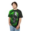 Vibrant Green Gothic Skull Graphic Tee - Unisex All Over Print T-Shirt for Horror Enthusiasts – eye-catching full print casual top