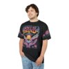 Pink flowers and teal leaves adorn the sleeves, while the front features a psychedelic eye and UFO design with rainbow lettering.