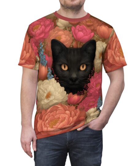 Floral Cat Unisex Tee, Cute Cat Graphic Shirt, Flower Pattern T-Shirt, Gift for Cat Lovers